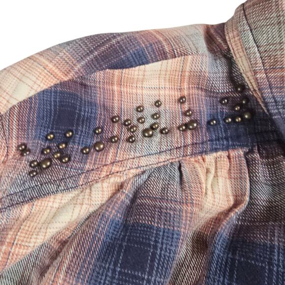Free People Shirt Womens XS Multicolor Plaid Oversized Casual Studded Button Up - Picture 4 of 15